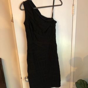 Tadashi Shoji one shoulder black bandage dress